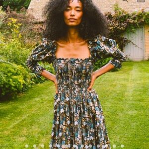 100% Organic Cotton BIJOU DRESS - Bleu Arbor Floral 🦋🤍🌹